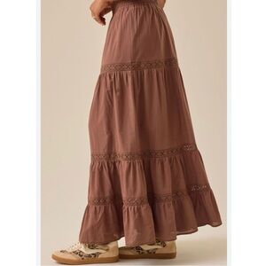 New Altar’d State Brown Tiered Boho Maxi Skirt Cottagecore Prairie Flowy Style